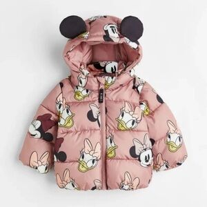 Pink Minnie Disney Character Puffer Jacket, Baby toddler hoodie coat